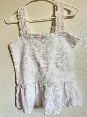 Japna White Crocheted Smocked Peplum Tank